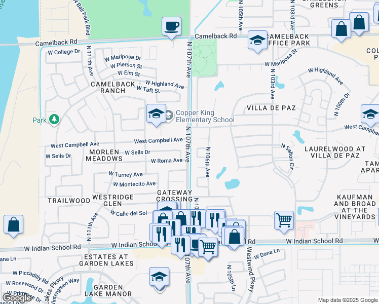map of restaurants, bars, coffee shops, grocery stores, and more near in Phoenix