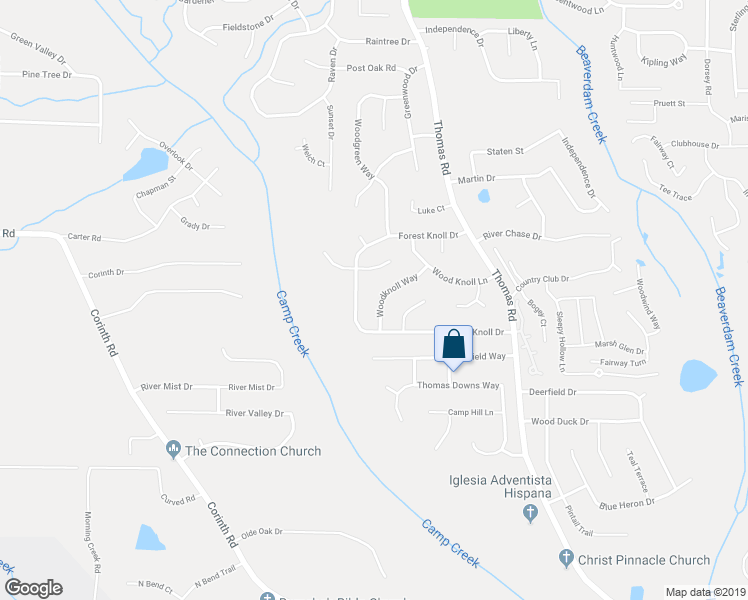 map of restaurants, bars, coffee shops, grocery stores, and more near 9383 Woodknoll Way in Jonesboro