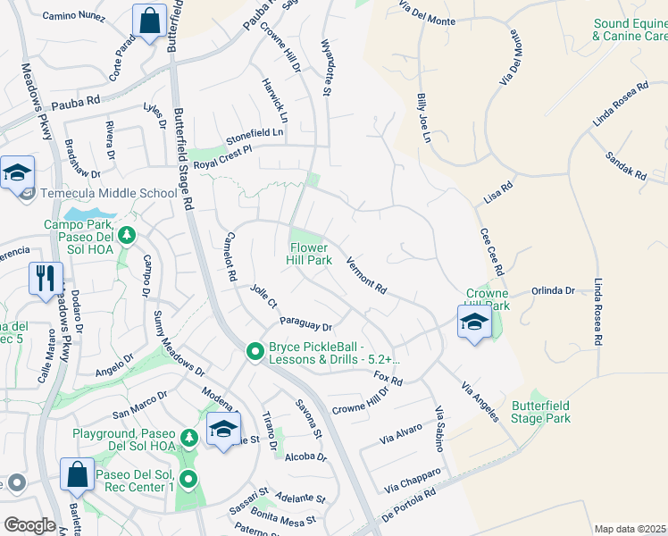 map of restaurants, bars, coffee shops, grocery stores, and more near 42801 Larry Lee Lane in Temecula