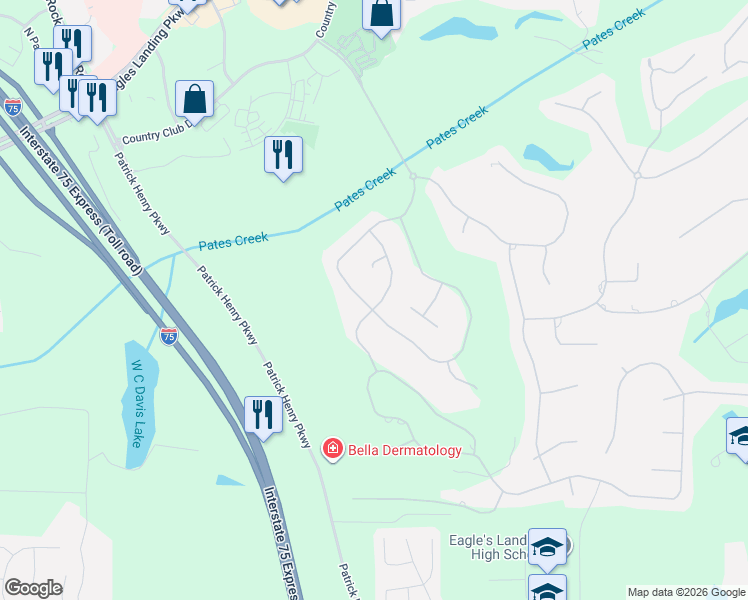 map of restaurants, bars, coffee shops, grocery stores, and more near 131 Glen Eagle Way in McDonough