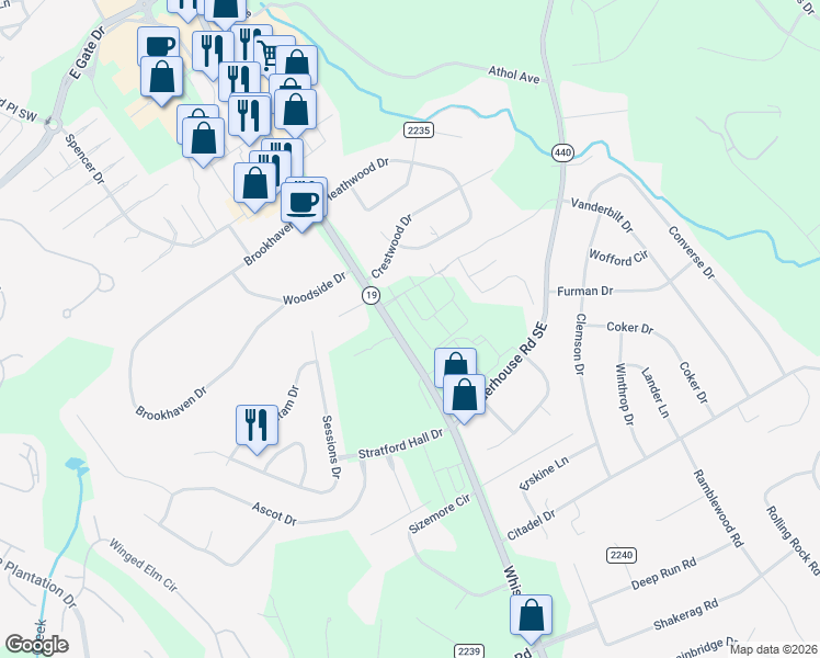 map of restaurants, bars, coffee shops, grocery stores, and more near 2775-2829 Whiskey Rd in Aiken
