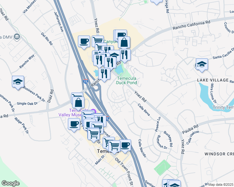 map of restaurants, bars, coffee shops, grocery stores, and more near 27832 Avenida Avila in Temecula
