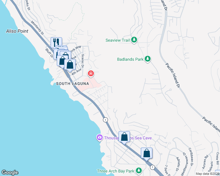 map of restaurants, bars, coffee shops, grocery stores, and more near 31846 Sunset Avenue in Laguna Beach