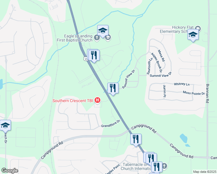 map of restaurants, bars, coffee shops, grocery stores, and more near 209 Braemar Court in McDonough