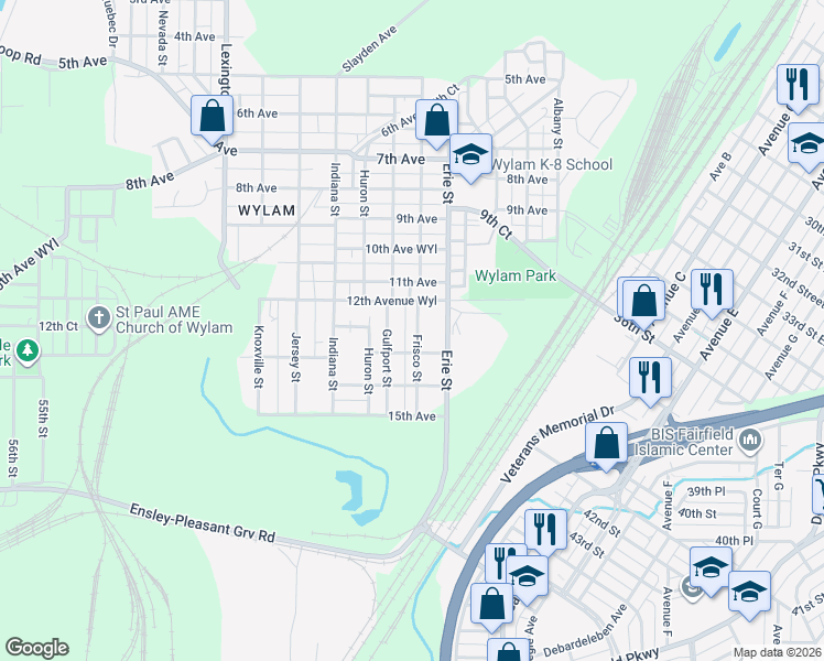 map of restaurants, bars, coffee shops, grocery stores, and more near 1236 Frisco Street in Birmingham