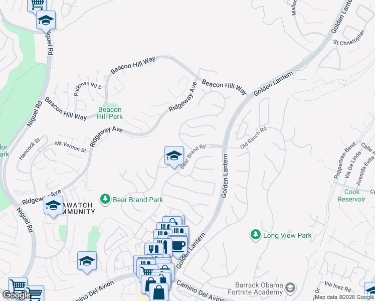 map of restaurants, bars, coffee shops, grocery stores, and more near 1 Poppy Hills Road in Laguna Niguel