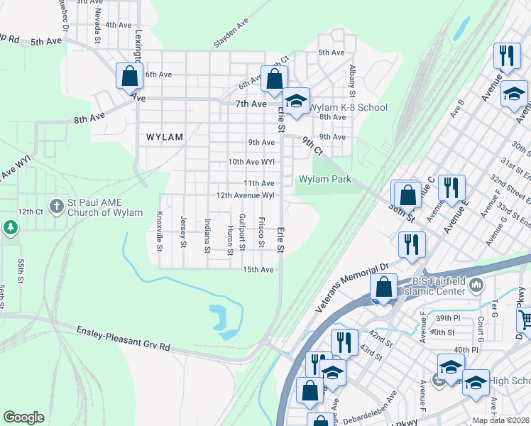 map of restaurants, bars, coffee shops, grocery stores, and more near 1236 Frisco Street in Birmingham