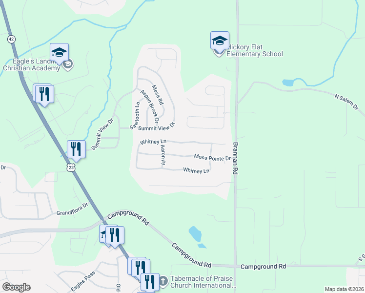 map of restaurants, bars, coffee shops, grocery stores, and more near 152 Moss Pointe Drive in McDonough