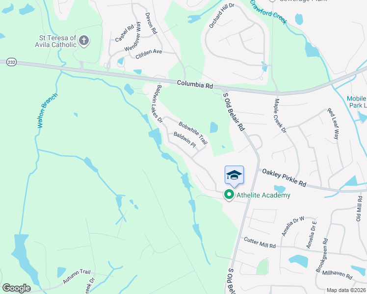 map of restaurants, bars, coffee shops, grocery stores, and more near 1557 Baldwin Lakes Drive in Grovetown