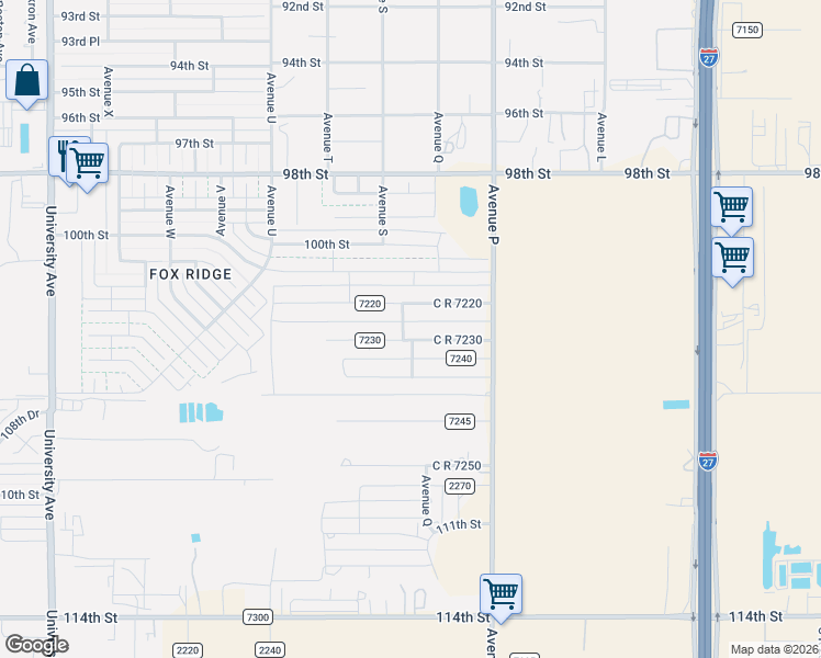 map of restaurants, bars, coffee shops, grocery stores, and more near C R 2260 in Lubbock