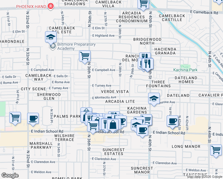 map of restaurants, bars, coffee shops, grocery stores, and more near in Phoenix