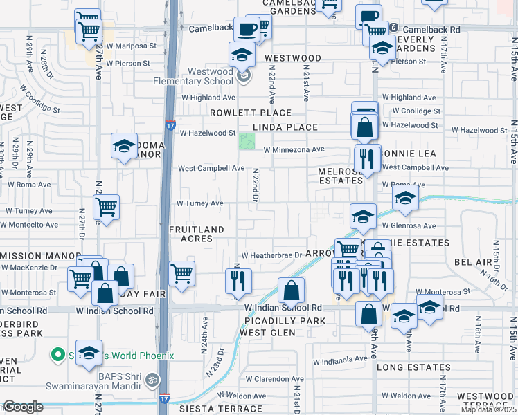 map of restaurants, bars, coffee shops, grocery stores, and more near 2226 West Glenrosa Avenue in Phoenix