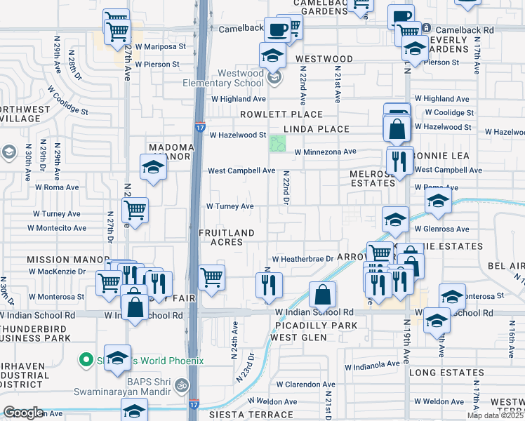 map of restaurants, bars, coffee shops, grocery stores, and more near 4326 North 23rd Avenue in Phoenix