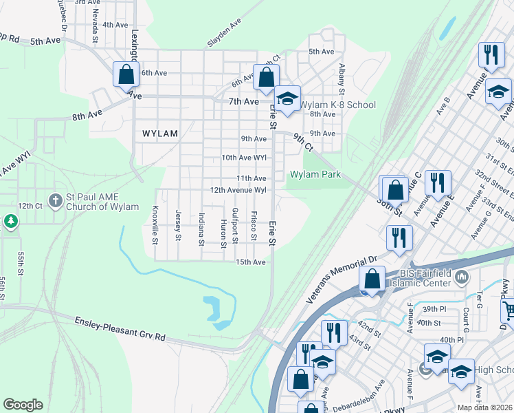 map of restaurants, bars, coffee shops, grocery stores, and more near 1236 Frisco Street in Birmingham
