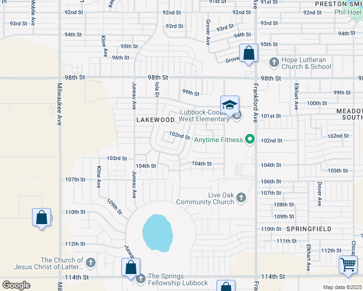 map of restaurants, bars, coffee shops, grocery stores, and more near 10208 Homestead Avenue in Lubbock