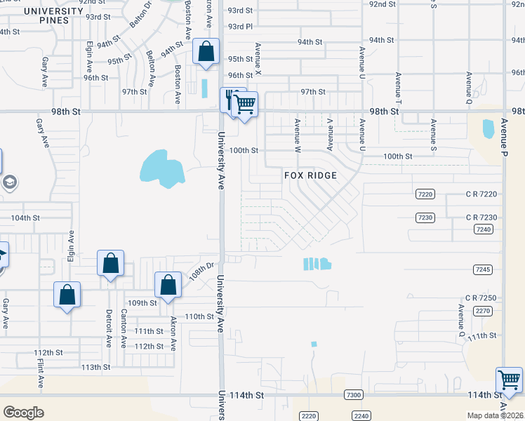 map of restaurants, bars, coffee shops, grocery stores, and more near 2120 105th Street in Lubbock