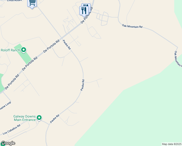 map of restaurants, bars, coffee shops, grocery stores, and more near Pauba Road in Temecula