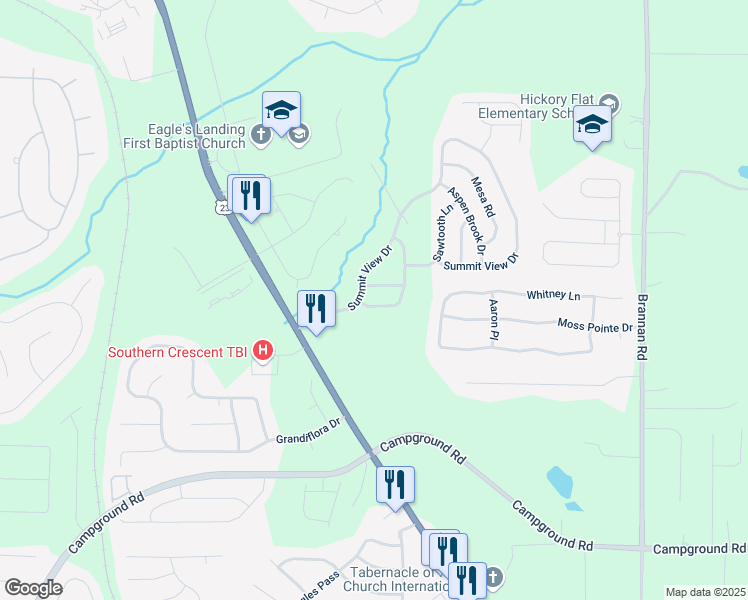 map of restaurants, bars, coffee shops, grocery stores, and more near 211 McKinley Loop in McDonough