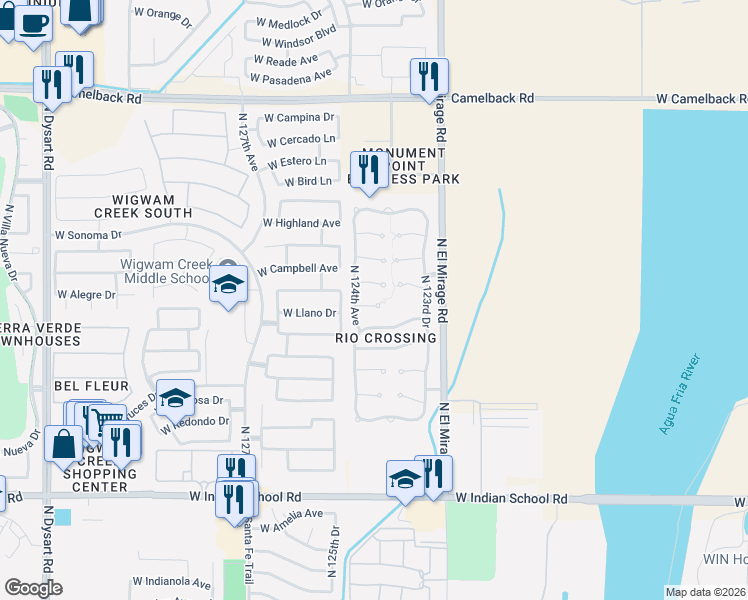 map of restaurants, bars, coffee shops, grocery stores, and more near 12392 West Campbell Avenue in Avondale