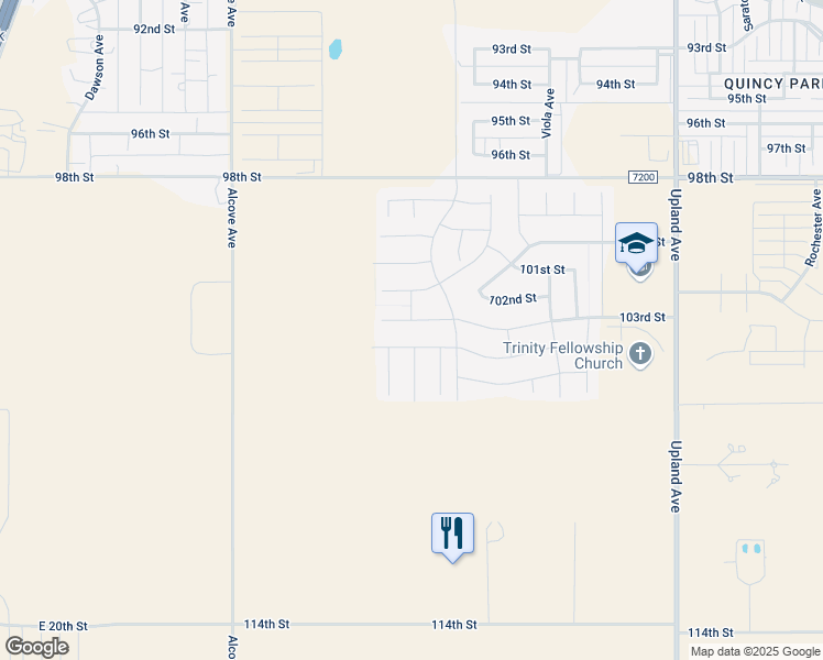 map of restaurants, bars, coffee shops, grocery stores, and more near 7517 102nd Street in Lubbock