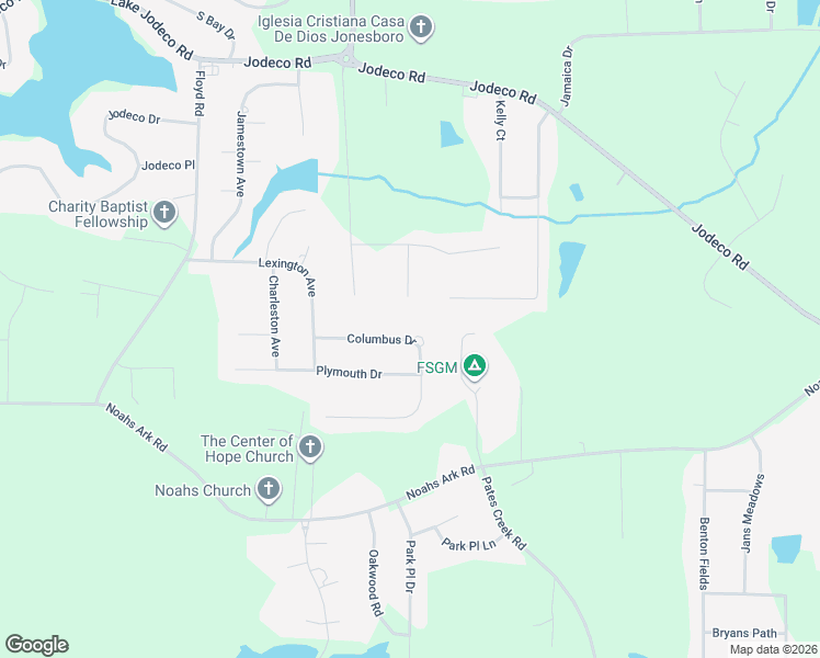 map of restaurants, bars, coffee shops, grocery stores, and more near 1021 Columbus Drive in Jonesboro
