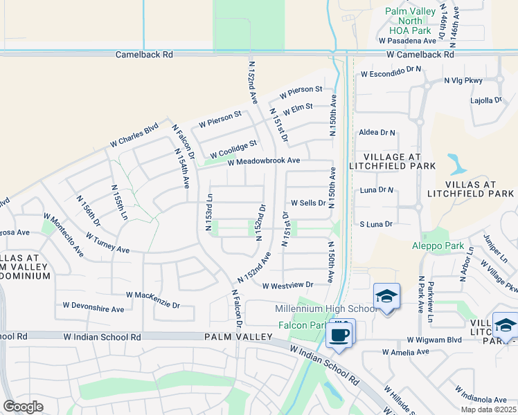 map of restaurants, bars, coffee shops, grocery stores, and more near 15245 West Sells Drive in Goodyear