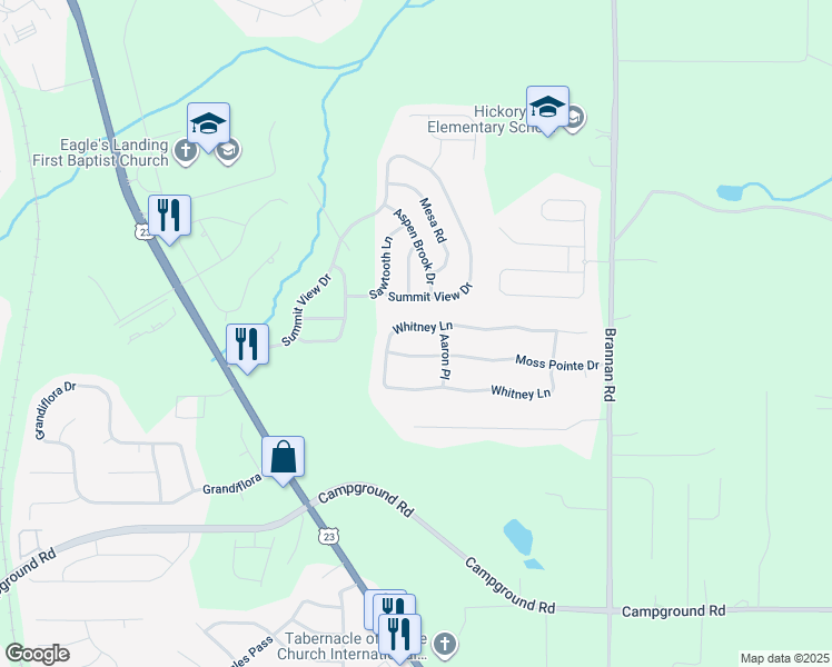 map of restaurants, bars, coffee shops, grocery stores, and more near 330 Whitney Lane in McDonough