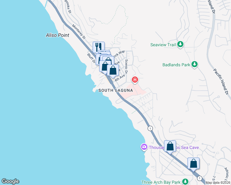 map of restaurants, bars, coffee shops, grocery stores, and more near 31833 Coast Highway in Laguna Beach
