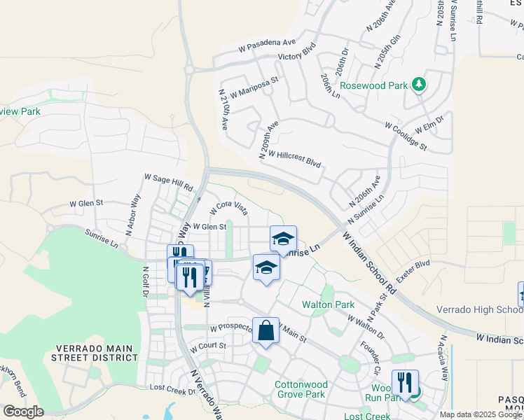 map of restaurants, bars, coffee shops, grocery stores, and more near 4510 North Pierce Court in Buckeye