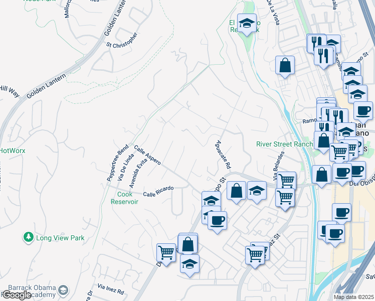 map of restaurants, bars, coffee shops, grocery stores, and more near 31842 Paseo Cielo in San Juan Capistrano