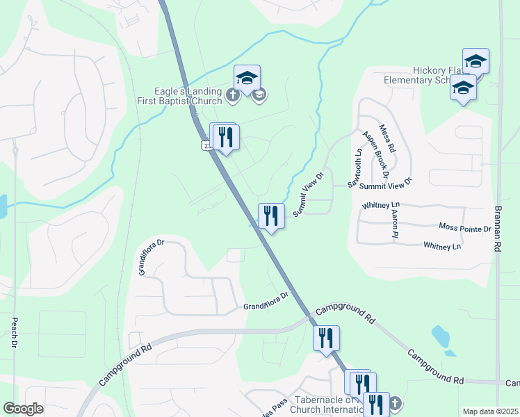 map of restaurants, bars, coffee shops, grocery stores, and more near 116 Glenmore Lane in McDonough