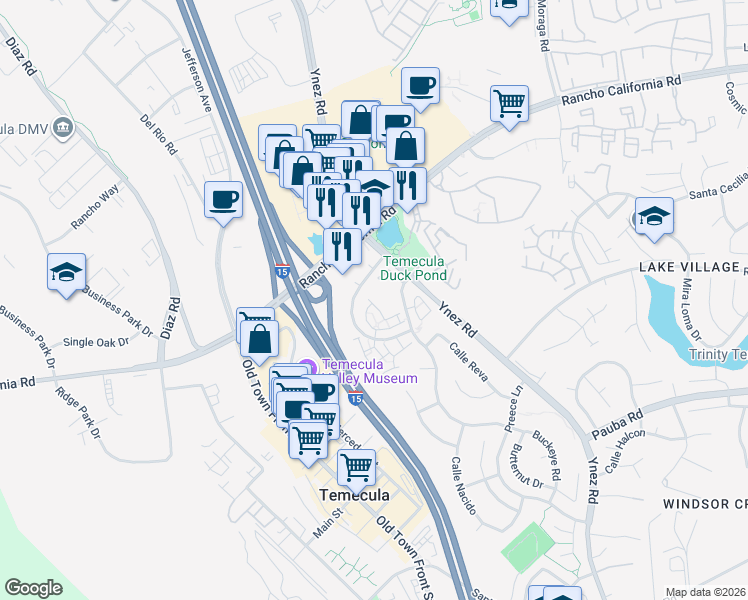 map of restaurants, bars, coffee shops, grocery stores, and more near 8 Rancho Highland in Temecula