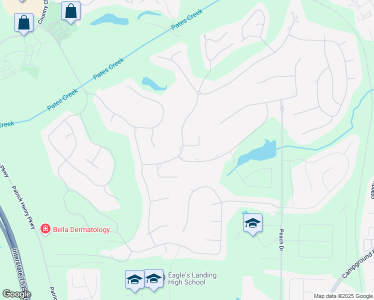 map of restaurants, bars, coffee shops, grocery stores, and more near 612 Champions Drive in McDonough