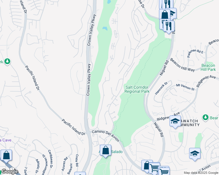 map of restaurants, bars, coffee shops, grocery stores, and more near 55 South Peak in Laguna Niguel