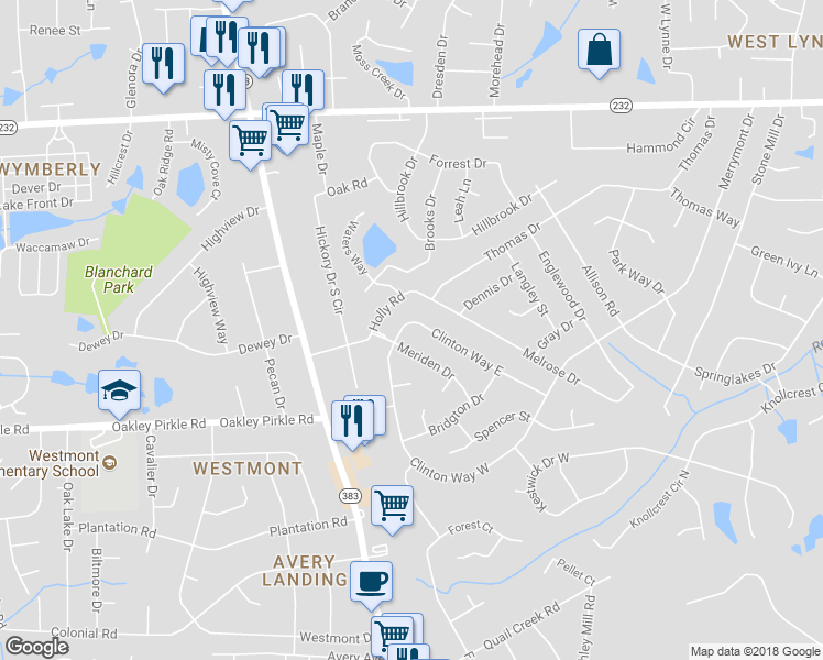 map of restaurants, bars, coffee shops, grocery stores, and more near 4140 Clinton Way East in Augusta