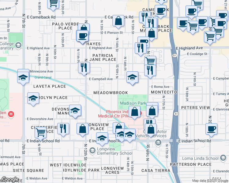 map of restaurants, bars, coffee shops, grocery stores, and more near 4428 North 13th Place in Phoenix