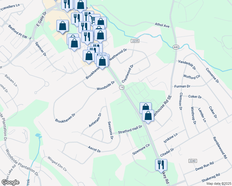 map of restaurants, bars, coffee shops, grocery stores, and more near 2789 Whiskey Road in Aiken