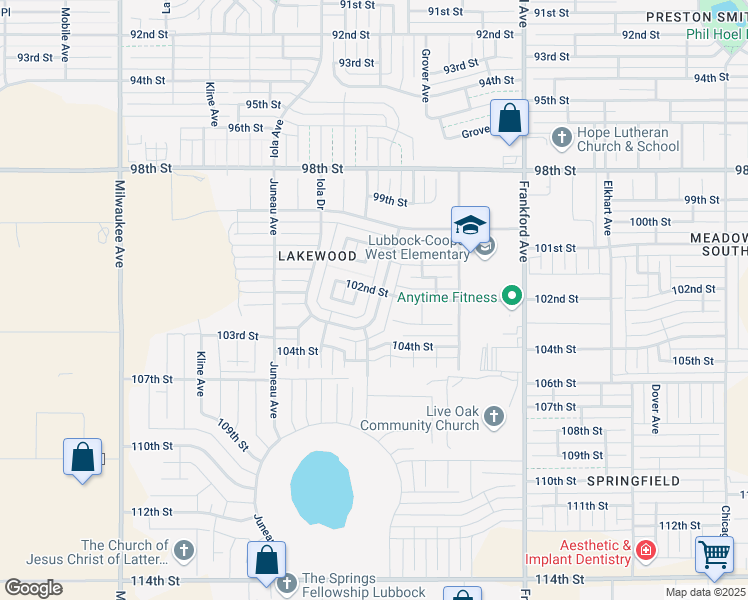 map of restaurants, bars, coffee shops, grocery stores, and more near 10116 Homestead Avenue in Lubbock