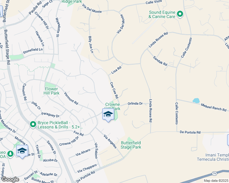 map of restaurants, bars, coffee shops, grocery stores, and more near Cee Cee Road in Temecula