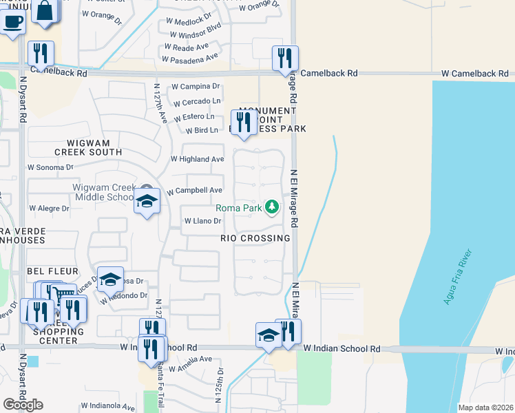 map of restaurants, bars, coffee shops, grocery stores, and more near 12354 Campbell Avenue in Avondale