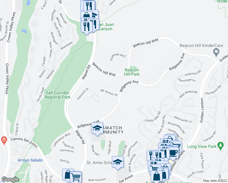 map of restaurants, bars, coffee shops, grocery stores, and more near 15 Marblehead Place in Laguna Niguel