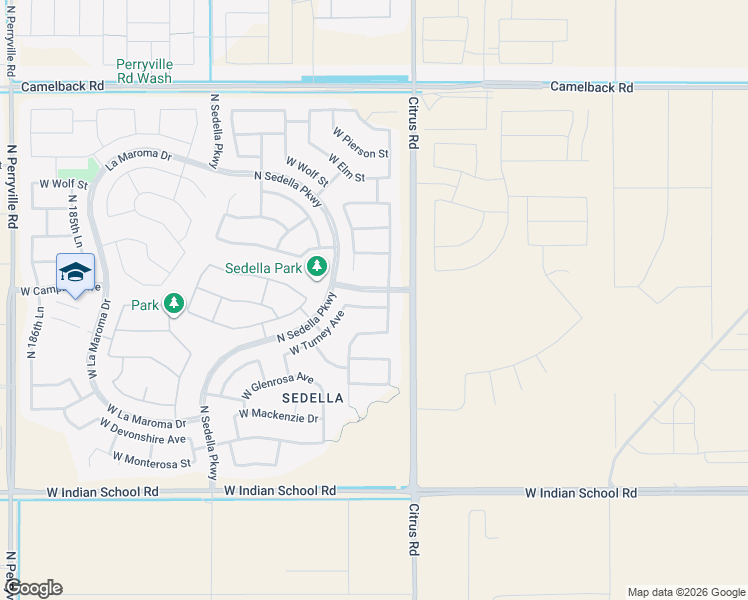 map of restaurants, bars, coffee shops, grocery stores, and more near 17974 West Sells Drive in Goodyear