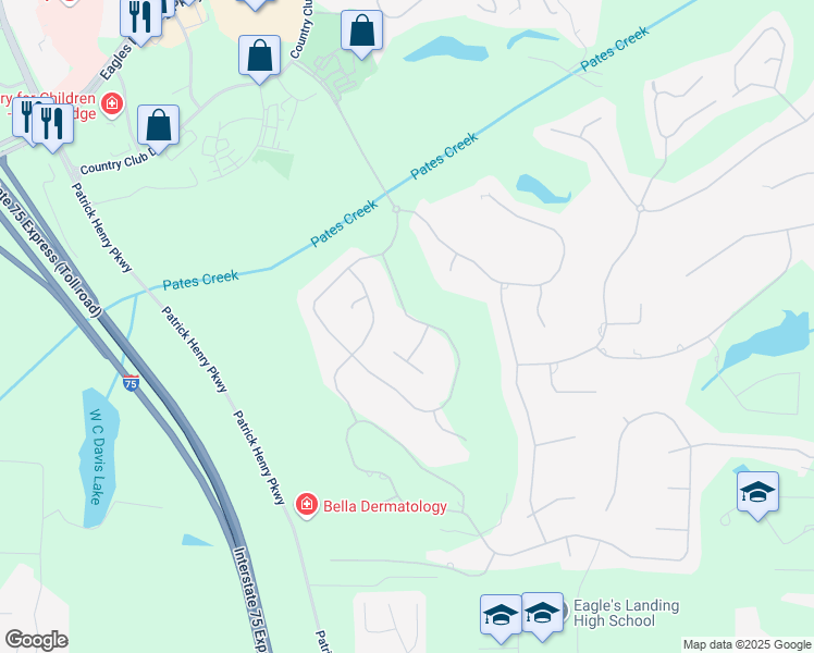 map of restaurants, bars, coffee shops, grocery stores, and more near 170 Glen Eagle Way in McDonough