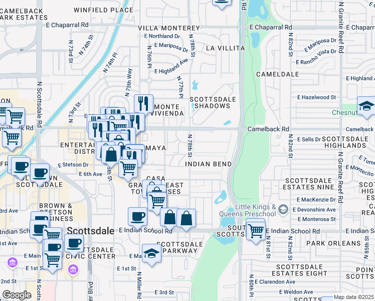 map of restaurants, bars, coffee shops, grocery stores, and more near 4402 North 78th Street in Scottsdale