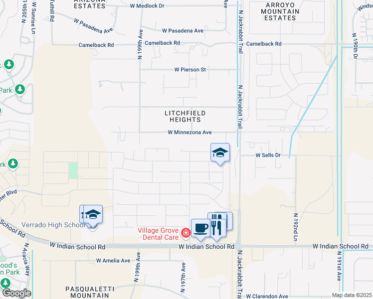map of restaurants, bars, coffee shops, grocery stores, and more near 19714 West Campbell Avenue in Litchfield Park