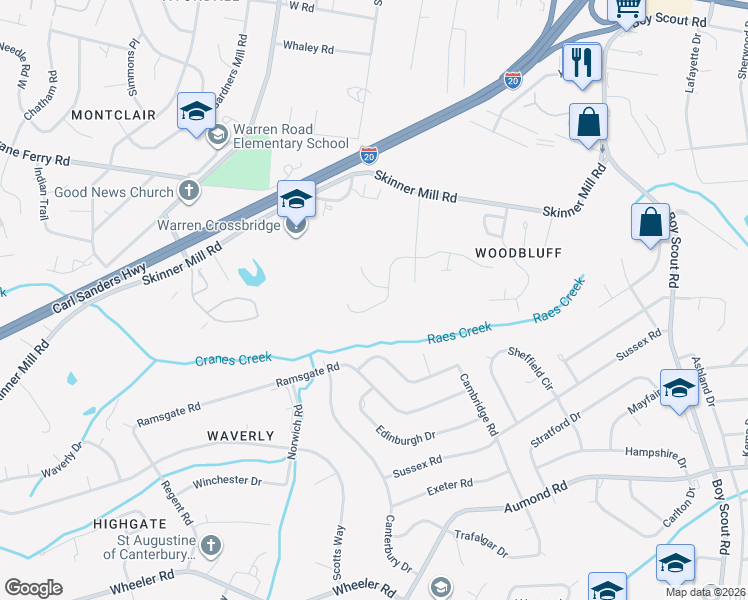 map of restaurants, bars, coffee shops, grocery stores, and more near 409 Normandy Place in Augusta