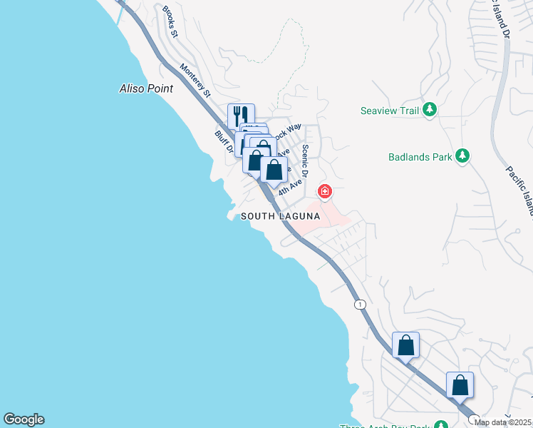 map of restaurants, bars, coffee shops, grocery stores, and more near 31791 Coast Highway in Laguna Beach