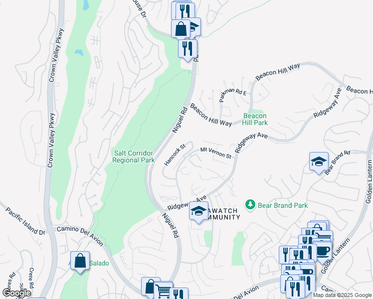 map of restaurants, bars, coffee shops, grocery stores, and more near 5 Lindall Street in Laguna Niguel