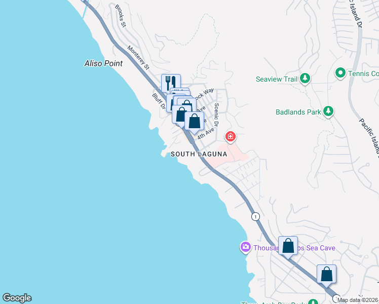 map of restaurants, bars, coffee shops, grocery stores, and more near 31755 California 1 in Laguna Beach