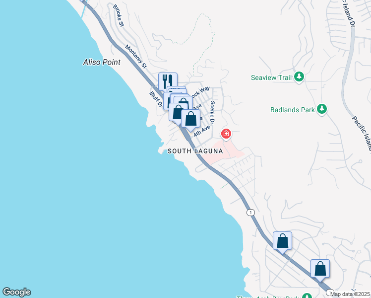 map of restaurants, bars, coffee shops, grocery stores, and more near 31791 Coast Highway in Laguna Beach